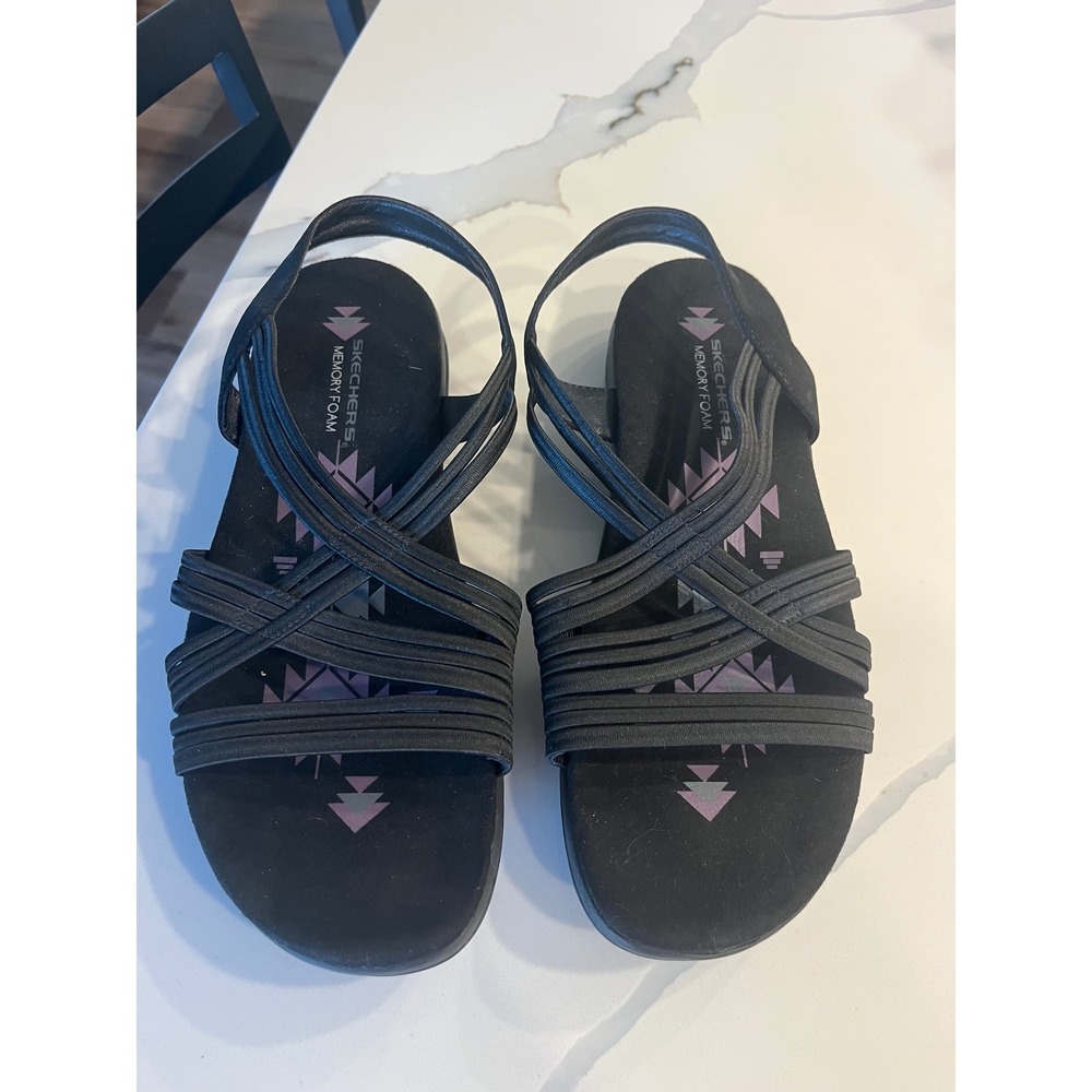 Skechers Reggae Slim - Sunnyside  Strappy Slingback Sandals Black Sz 10 Comfort